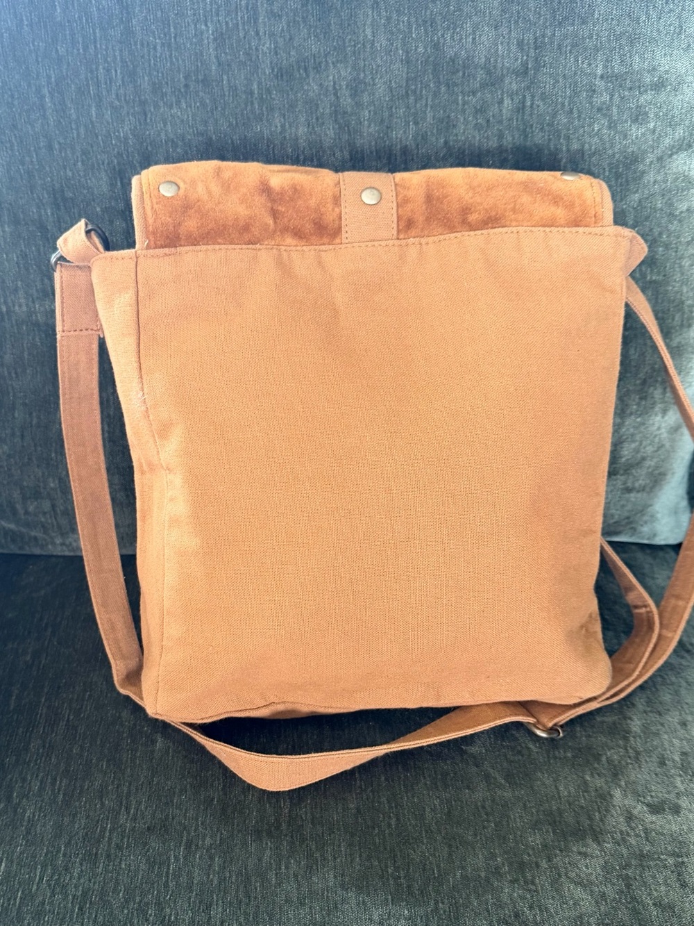 EARTHBOUND Embroidered Suede Crossbody in Tan with Pink Accents - Picture 2 of 3